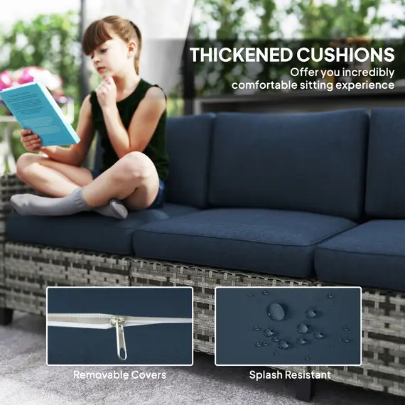 Buy Outsunny Six-Piece Modular Rattan Sofa Set - Navy Blue, 7 image