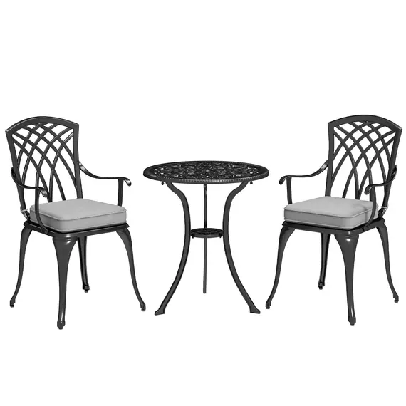 Buy Three-Piece Cast Aluminium Bistro Set - Black