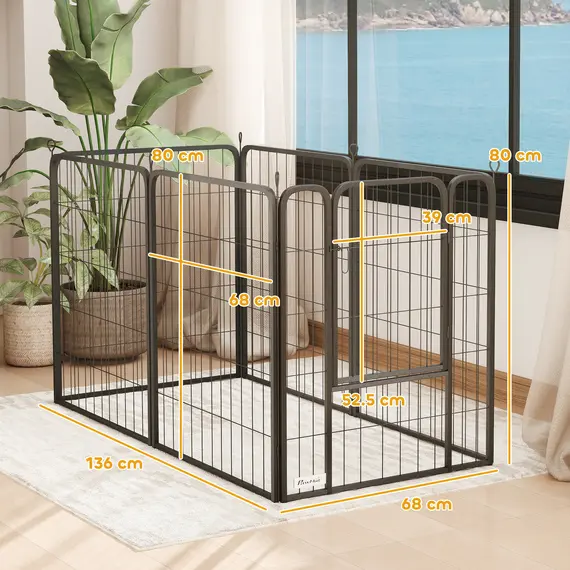 Buy Six-Panel Dog Playpen with Door, for Medium Dogs, Indoors, Outdoors, 80cm Tall, Black, 3 image