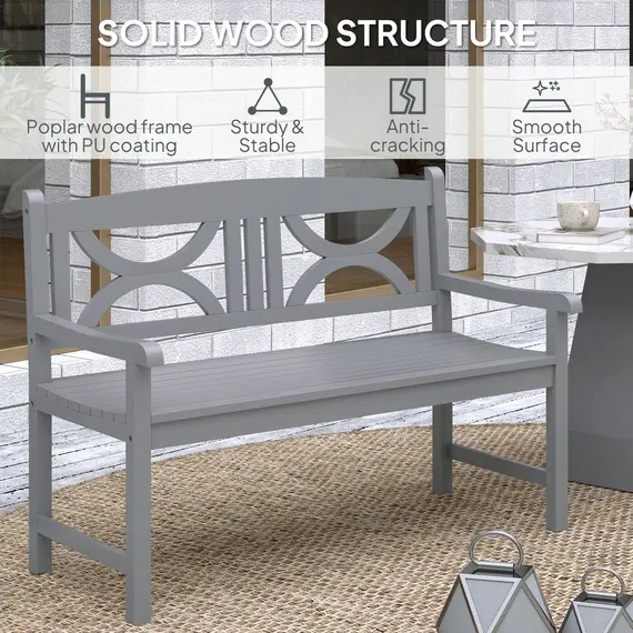 Buy 2-Seater Wooden Garden Bench Outdoor Patio Loveseat for Porch, Grey, 6 image