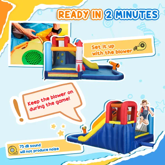 Buy 5 in 1 Bouncy Castle for Children with 550W Blower, Water Slide, Splash Pool, Jumping Area, Climbing Wall, Cannon, 7 image