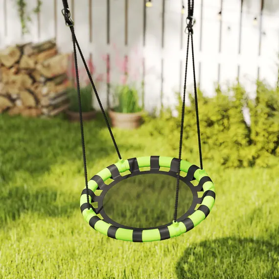 Buy 60cm Diameter Kid Nest Swing Seat with Height Adjustable Ropes, for Outdoor, Indoor, Black/Green, 9 image