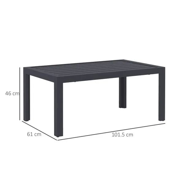 Buy Outdoor Side Table, Rectangular Patio Coffee Side Table with Steel Frame and Slat Tabletop for Garden, Balcony, Grey, 3 image