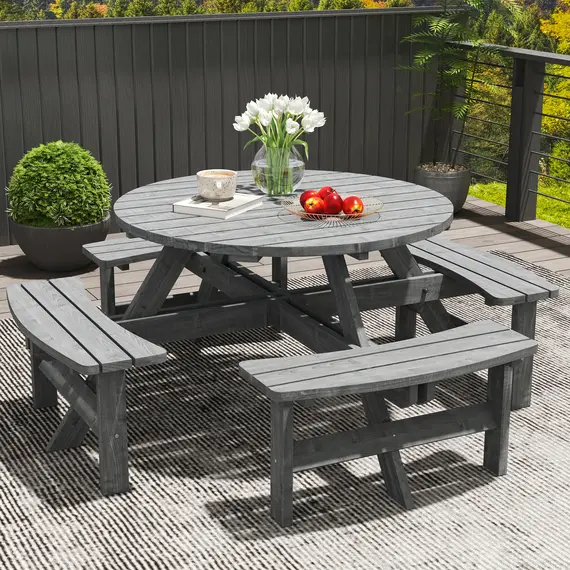 Buy 8-Seater Wooden Picnic Set-Fir Wood, 8 image