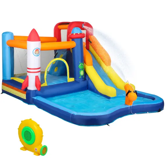Buy 5 in 1 Bouncy Castle for Children with 550W Blower, Water Slide, Splash Pool, Jumping Area, Climbing Wall, Cannon