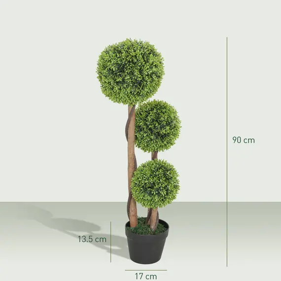 Buy Decorative Artificial Trees Boxwood Ball Topiary Trees Set of 2 in Pot, Fake Plants for Home Indoor Outdoor Decor, 3 image