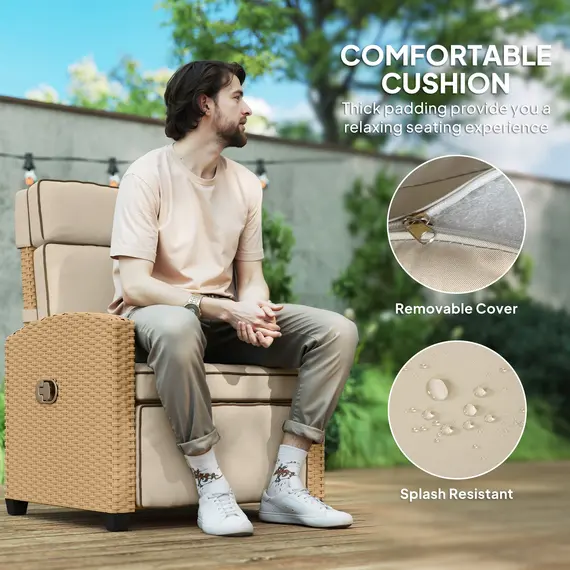 Buy 145° Reclining Rattan Armchair, with Footrest - Khaki/Beige, 7 image
