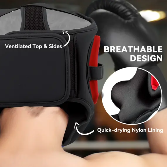 Buy SPORTNOW Boxing Headguard w/ Adjustable Strap for Sparring, Kickboxing, MMA, Red/Black, 6 image
