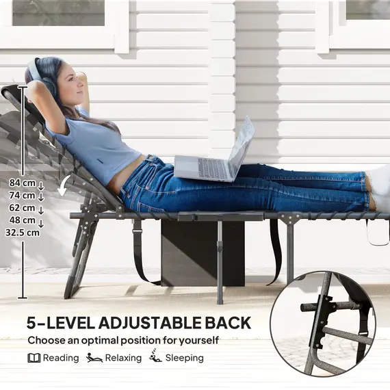 Buy Outsunny Five-Position Reclining Sun Lounger - Black, 4 image