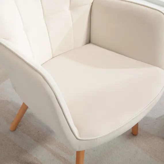 Buy HOMCOM Modern Accent Chair Set of 2 Velvet-Touch Tufted Wingback Armchair Upholstered Leisure Lounge Sofa Club Chair with Wood Legs, Cream White, 7 image