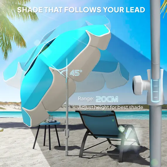 Buy Beach Umbrella Portable with Sand Anchor, Carry Bag, Adjustable Height & Tilt, UPF50+ UV Protection, Blue, 6 image