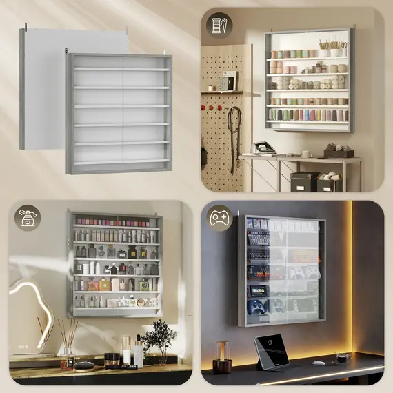 Buy Six Shelf Display Cabinet, with Glass Doors - Graphite Wood Effect, 7 image