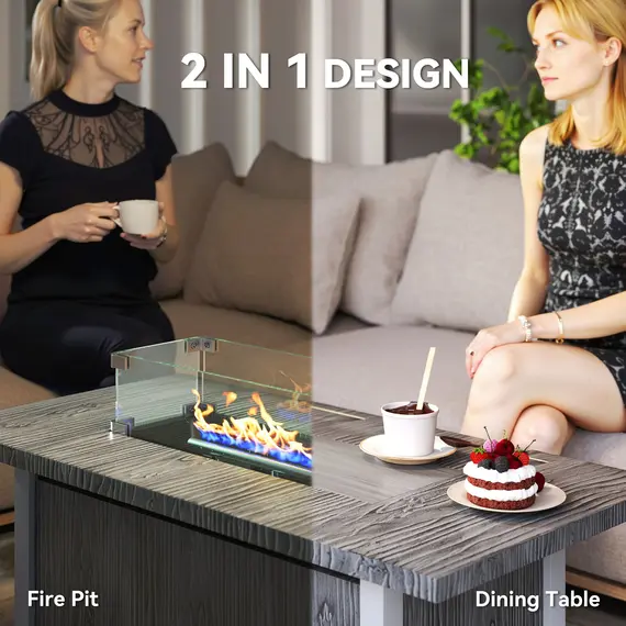 Buy 50,000 BTU Gas Fire Pit Table with Cover and Glass Screen - Dark Grey, 4 image