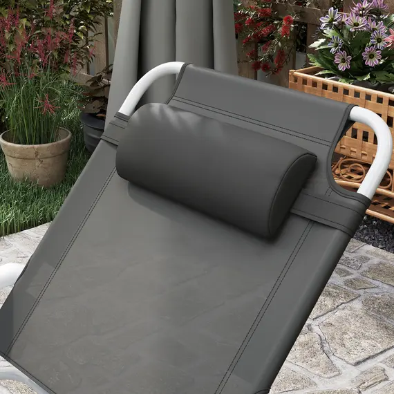 Buy Outsunny Foldable Lounge Chair with 4-Level Adjustable Backrest & Headrest - Charcoal Grey, 9 image