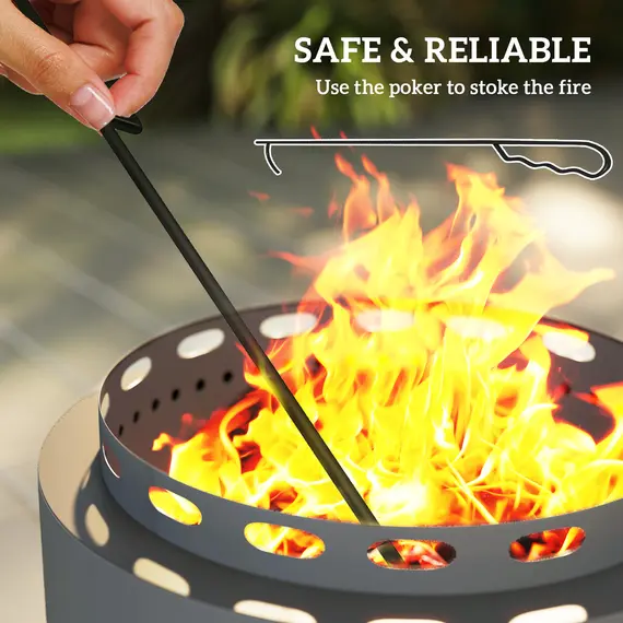 Buy Smokeless Fire Pit, 48.5cm Portable Wood Burning Firepit with Poker for Garden Camping Bonfire Party, Metal, Dark Grey, 5 image