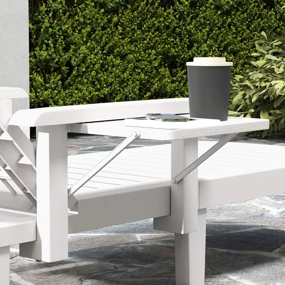 Buy Outsunny Set of 2 Resin Reclining Sun Loungers for Garden, 5 Positions Adjustable Outdoor Chaise Lounge Chairs with Wood Texture Surface, Armrests, Foldable Side Table for Garden, Beach, White, 9 image