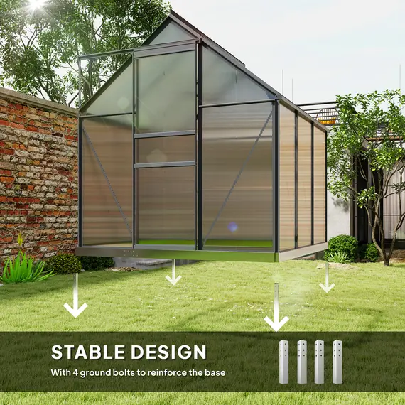 Buy Outsunny 190 x 190cm Walk-In Polycarbonate Greenhouse, 6 image