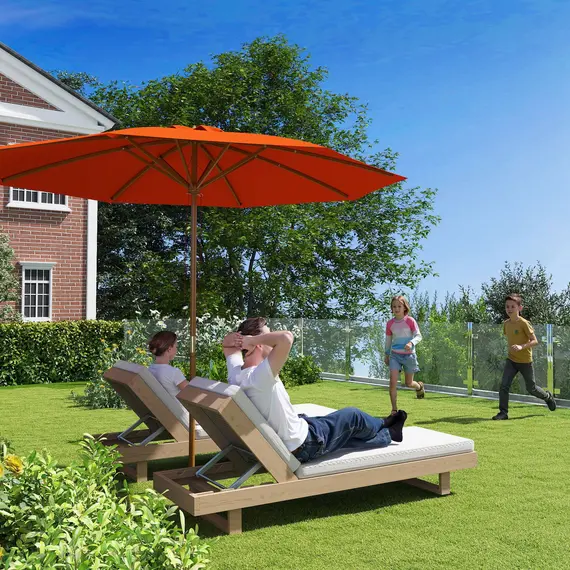 Buy Outsunny 3m Wood Pole Parasol Umbrella - Orange, 8 image