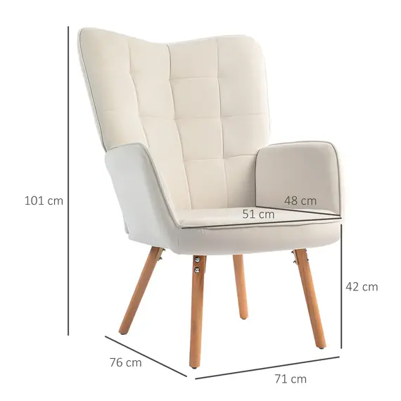 Buy HOMCOM Modern Accent Chair Set of 2 Velvet-Touch Tufted Wingback Armchair Upholstered Leisure Lounge Sofa Club Chair with Wood Legs, Cream White, 3 image