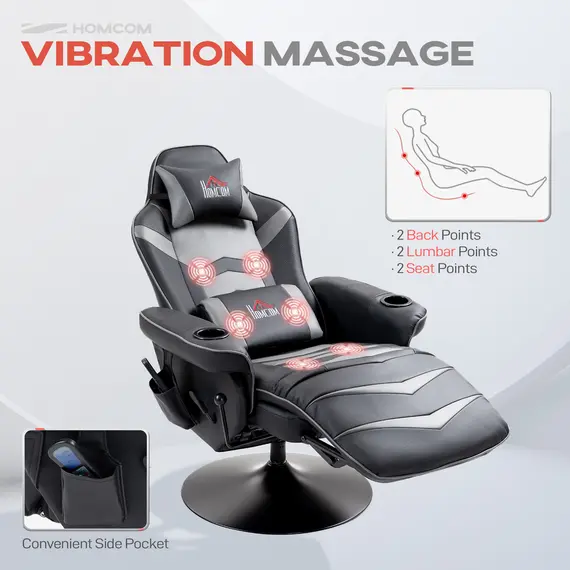 Buy Small Leather Massage Recliner Chair with Ergonomic High Back Retractable Footrest Headrest Work Break Grey, 4 image