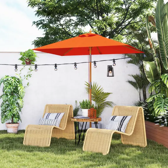 Buy Outsunny 2m Tilting Wooden Pole Parasol - Orange, 8 image