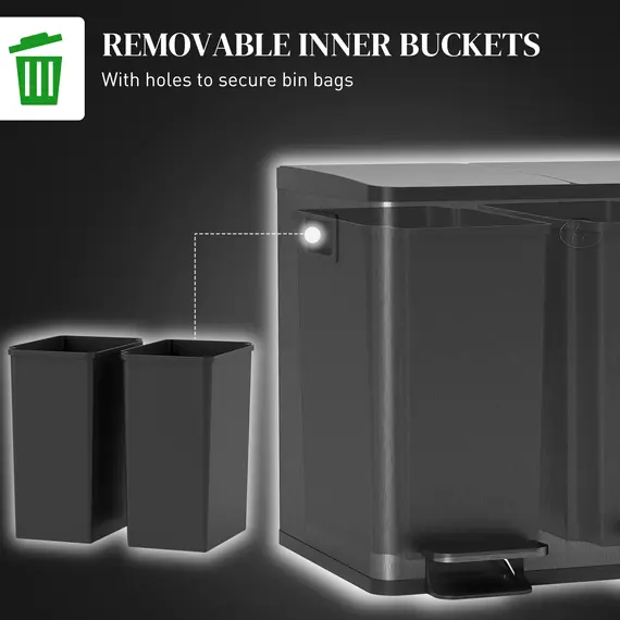 Buy 30L Dual Compartment Stainless Steel Bin, with Deodoriser Holders - Black, 7 image