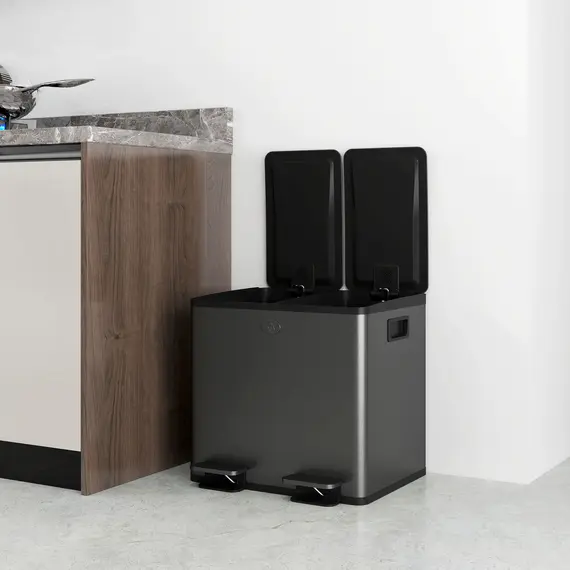 Buy 30L Dual Compartment Stainless Steel Bin, with Deodoriser Holders - Black, 9 image
