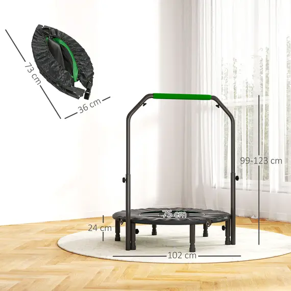 Buy 40" Foldable Mini Fitness Trampoline, with Adjustable Foam Handle, Green, 3 image
