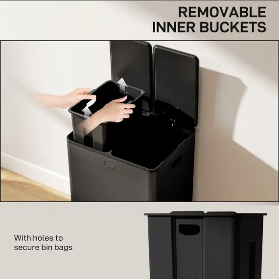 Buy 56L Dual Compartment Stainless Steel Bin, with Deodoriser Holders - Black, 7 image