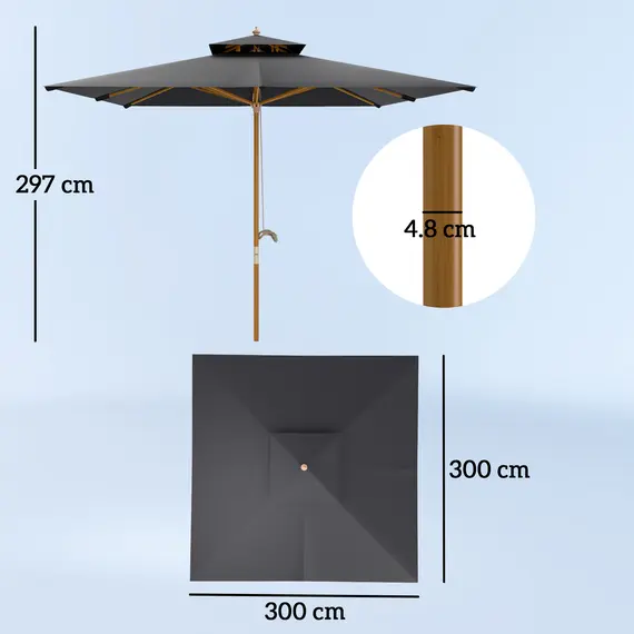 Buy Outsunny 3 m Square Garden Parasol - Black, 3 image
