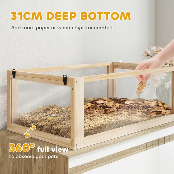 Buy Wooden Hamster Cage with Detachable 31cm Deep Bottom, Hut, Seesaw, Exercise Wheel, Ramp, 80 x 50 x 76cm, Natural, 5 image