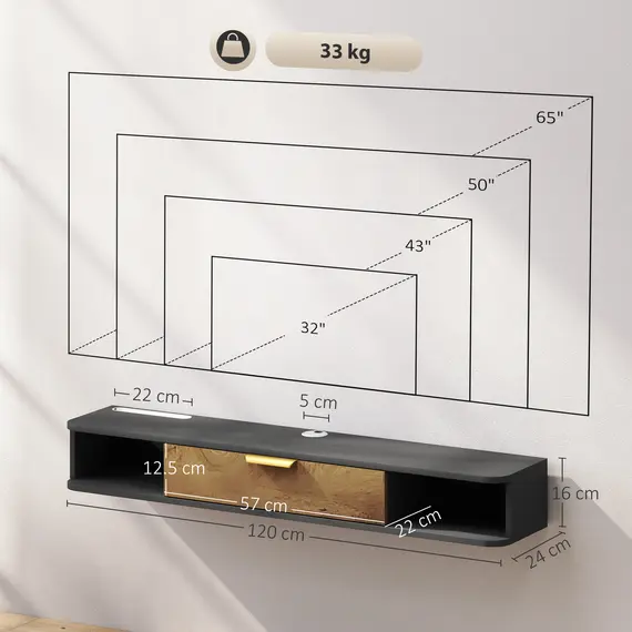 Buy 120 cm Floating TV Stand with Storage - Charcoal Grey, 3 image