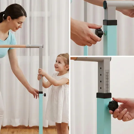 Buy HOMCOM Height Adjustable Gymnastics Horizontal Bar for Kids, Children Junior Kip High Bar Fitness, Light Blue, 7 image