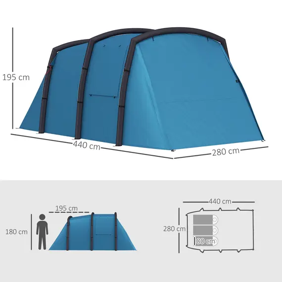 Buy Inflatable 3-4 Man Tunnel Tent w/ Air Pump, Living Area & Vestibule, Waterproof Family Camping Air Tent w/ Sewn In Groundsheet & Removable Footprint for Camping, Hiking, Blue, 3 image