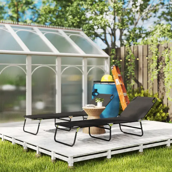 Buy Outsunny Garden Sun Lounger, with Five-Position Back - Black, 7 image