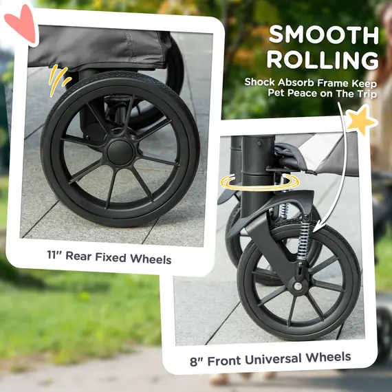 Buy PawHut Foldable Pet Stroller for Large Dogs with 4 Big Wheels, Shock-Absorbing Frame, Safety Leashes, Brakes, Dark Grey, 7 image