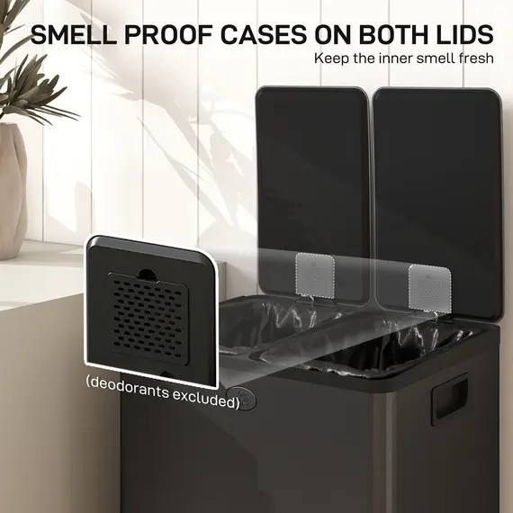 Buy 56L Dual Compartment Stainless Steel Bin, with Deodoriser Holders - Black, 5 image