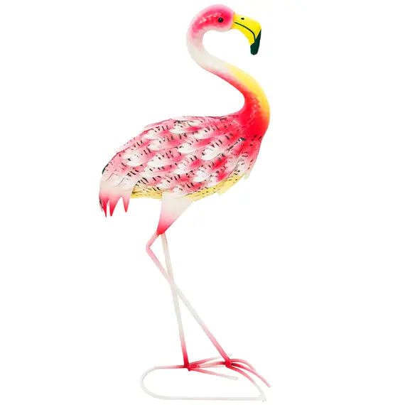 Buy Flamingo Garden Statue Ornament, Metal Bird Art Outdoor Statue, Standing Garden Sculpture Gift with Ground Stakes for Pond Landscape Decoration, Pink