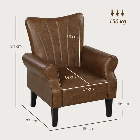 Buy Upholstered Accent Chair with Rolled Arms and Wood Legs, Armchair for Living Room Bedroom, Brown, 3 image