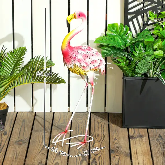Buy Flamingo Garden Statue Ornament, Metal Bird Art Outdoor Statue, Standing Garden Sculpture Gift with Ground Stakes for Pond Landscape Decoration, Pink, 3 image