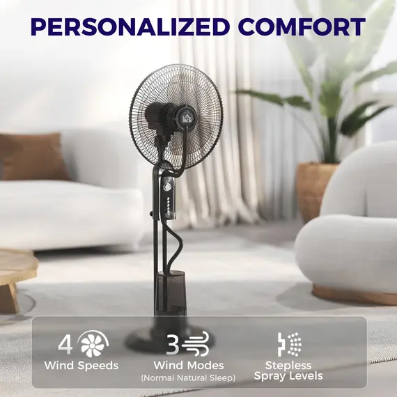 Buy Pedestal Fan with Water Mist Spray, Spray Misting Fan with 70° Oscillation, Tilt Head, 3 Speeds, 3 Modes, Adjustable Mist, 3.2L Water Tank, for Home, 120 cm, 5 image