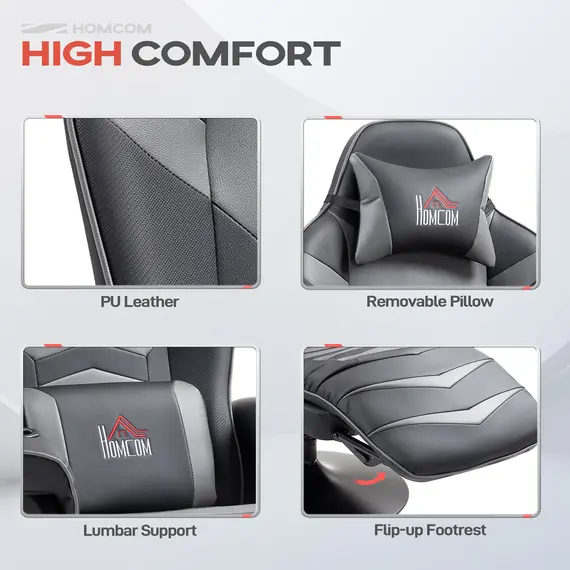 Buy Small Leather Massage Recliner Chair with Ergonomic High Back Retractable Footrest Headrest Work Break Grey, 6 image