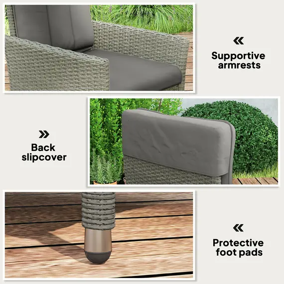 Buy 105°-150° Reclining Rattan Chair - Grey, 7 image