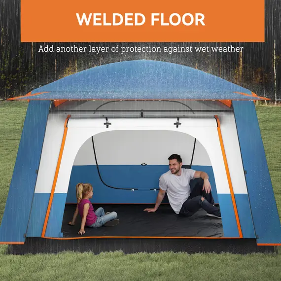Buy 5 Man Camping Tent, Double Layer Tunnel Tent with Porch, Living Area and 2 Bedrooms, Sewn in Groundsheet, 3000mm Waterproof and UPF 30+, Portable with Bag, Blue, 6 image