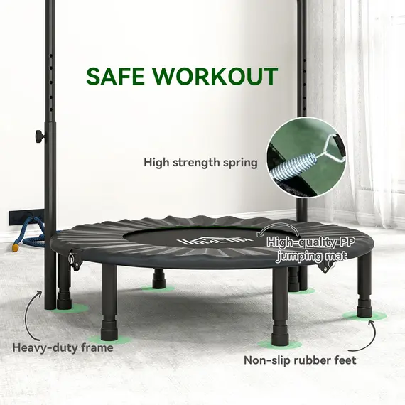 Buy 40" Foldable Mini Fitness Trampoline, with Adjustable Foam Handle, Green, 6 image