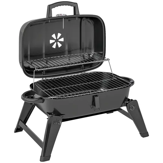 Buy Charcoal Barbecue Grill Folding Portable BBQ Grill for Camping with 1232 cm² Cooking Area, Adjustable Vent, Thermometer, Handles for Picnic, 59 x 37 x 36 cm, Black