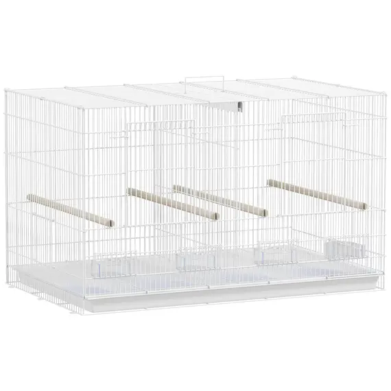 Buy Bird Cage with Divider, 4 Wooden Perches, Slide Out Tray, 4 Feeders, for Budgie, Lovebird, Canary, 76 x 46 x 46cm, White