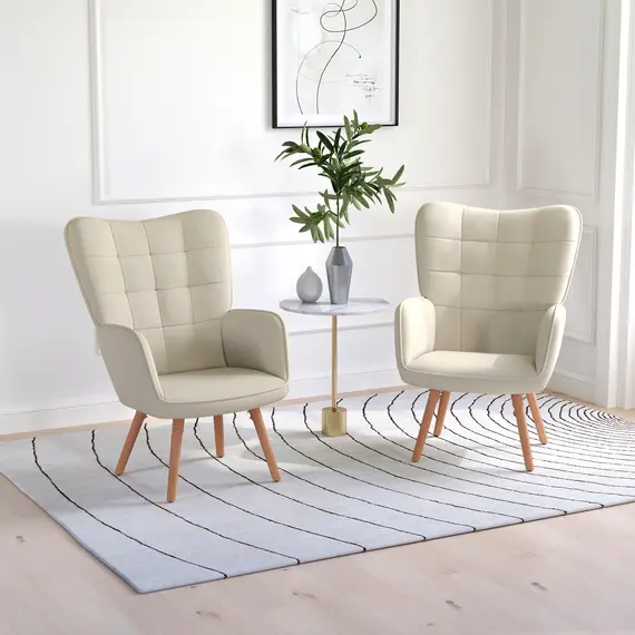 Buy HOMCOM Modern Accent Chair Set of 2 Velvet-Touch Tufted Wingback Armchair Upholstered Leisure Lounge Sofa Club Chair with Wood Legs, Cream White, 8 image