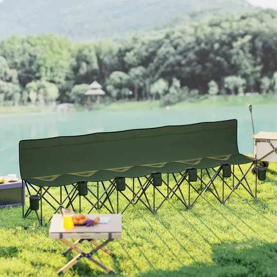 Buy 6 Seater Folding Camping Chair with Cup Holder & Carry Bag - Green, 8 image