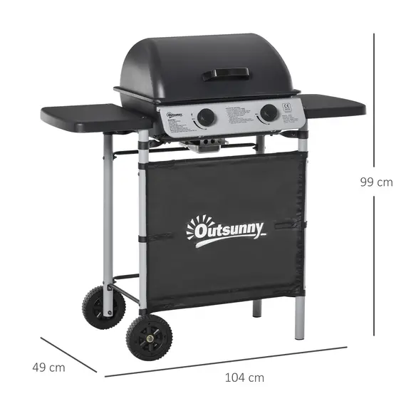 Buy Outsunny 2 x 2.8kW Burner Gas BBQ - Grey, 3 image